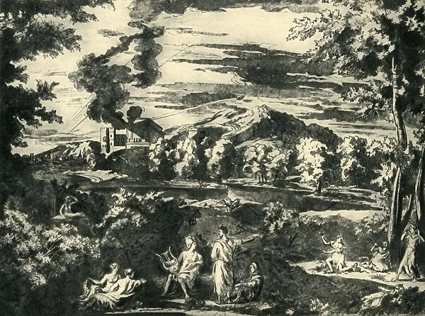 Landscape with Orpheus and Eurydice, mid 17th century, (1943). Creator: Nicolas Poussin
