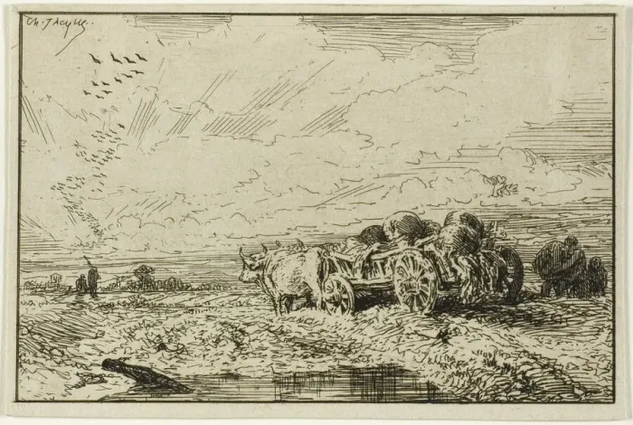 Framed Print : Landscape with Ox-Drawn Wagon, 1846. Creator: Charles Emile Jacque Framed Print : Landscape with Ox-Drawn Wagon, 1846. Creator: Charles Emile Jacque