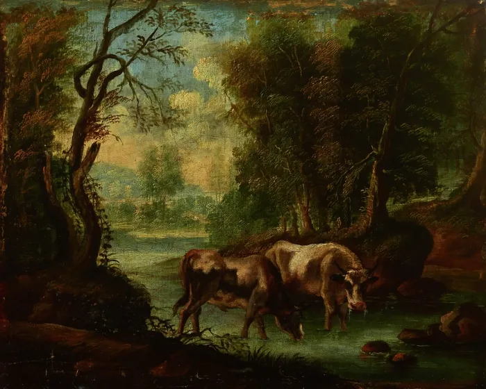 Framed Print : Landscape with Oxen, turn of the 18th and 19th centuries. Creator: Unknown Framed Print : Landscape with Oxen, turn of the 18th and 19th centuries. Creator: Unknown