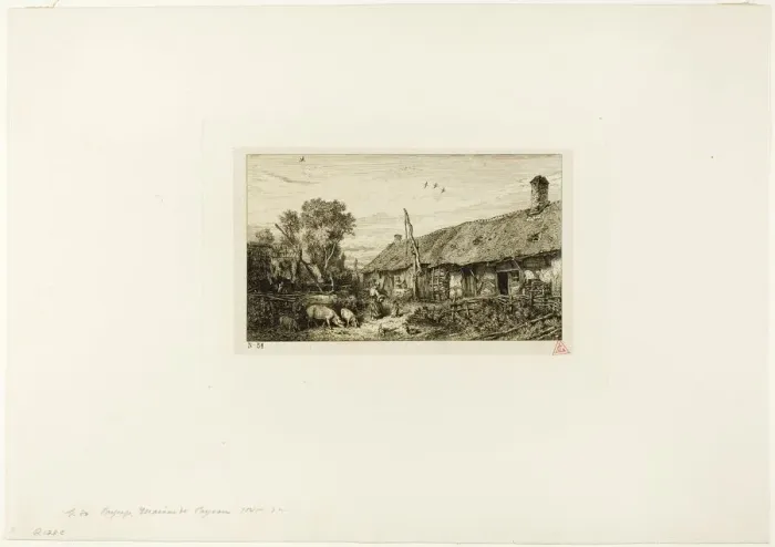 Framed Print : Landscape with Peasant Home, 1845. Creator: Charles Emile Jacque Framed Print : Landscape with Peasant Home, 1845. Creator: Charles Emile Jacque