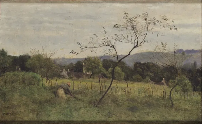 Framed Print : Landscape with a Peasant Woman, 1861. Creator: Corot, Jean-Baptiste Camille (1796-1875) Framed Print : Landscape with a Peasant Woman, 1861. Creator: Corot, Jean-Baptiste Camille (1796-1875)