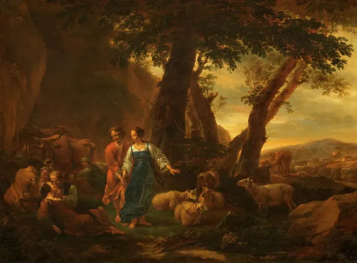 Framed Print : Landscape with Peasants and Cattle. Creator: Nicolaes Berchem