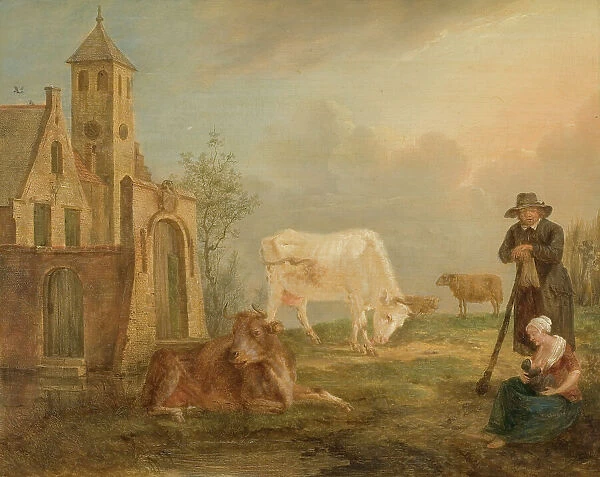 Landscape with Peasants and Cows, 1777. Creator: Peter van Regemorter