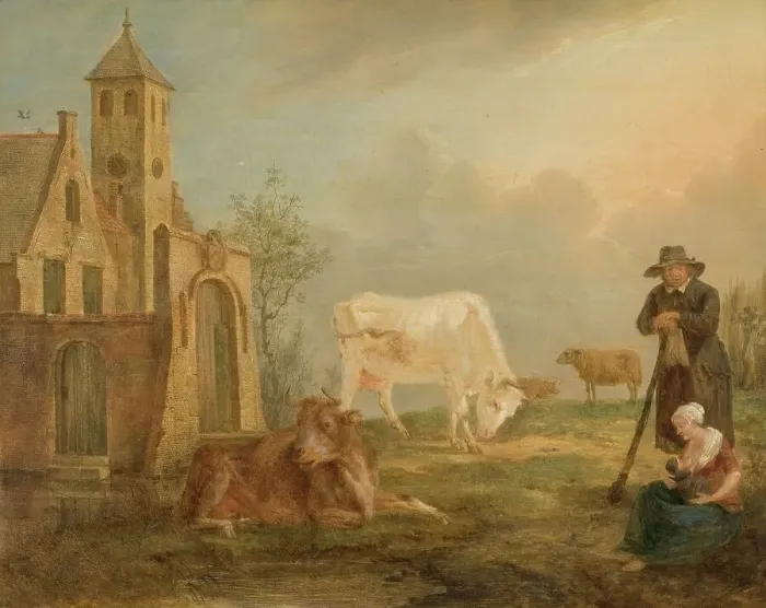 Framed Print : Landscape with Peasants and Cows, 1777. Creator: Peter van Regemorter Framed Print : Landscape with Peasants and Cows, 1777. Creator: Peter van Regemorter