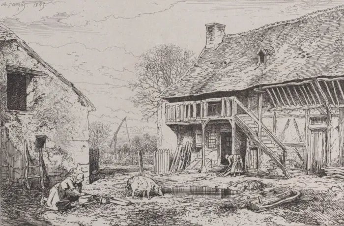 Framed Print : Landscape of a Peasants Yard, 1845. Creator: Charles Emile Jacque Framed Print : Landscape of a Peasants Yard, 1845. Creator: Charles Emile Jacque