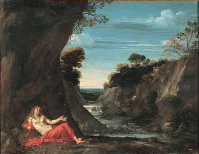 Framed Print : Landscape with the penitent Magdalene, Between 1601 and 1641. Artist: Carracci, Annibale (1560-1609) Framed Print : Landscape with the penitent Magdalene, Between 1601 and 1641. Artist: Carracci, Annibale (1560-1609)