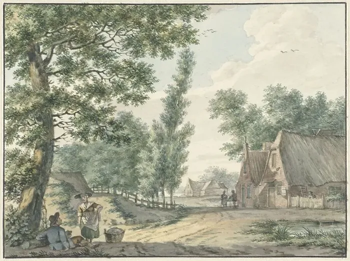 Framed Print : Landscape with two people under a tree, 1750-1818. Creator: Izaak Schmidt Framed Print : Landscape with two people under a tree, 1750-1818. Creator: Izaak Schmidt