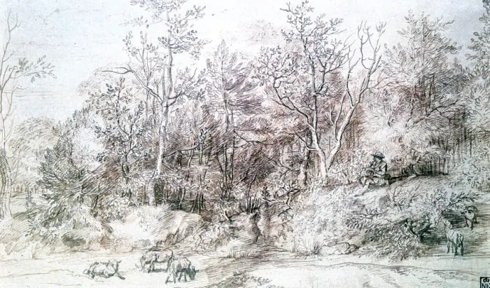 Framed Print : Landscape with Person Playing Flute, c1627-1674. Artist: Jan Lievens Framed Print : Landscape with Person Playing Flute, c1627-1674. Artist: Jan Lievens