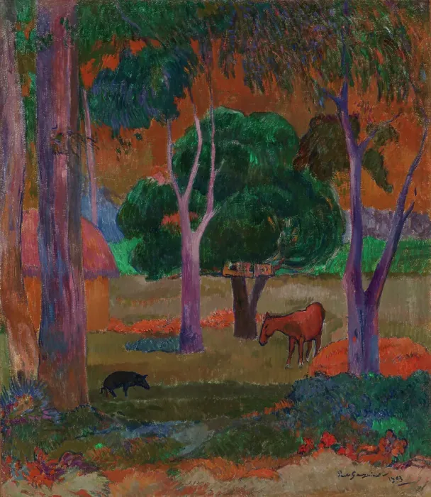 Framed Print : Landscape with a Pig and a Horse (Hiva Oa), 1903. Creator: Paul Gauguin Framed Print : Landscape with a Pig and a Horse (Hiva Oa), 1903. Creator: Paul Gauguin