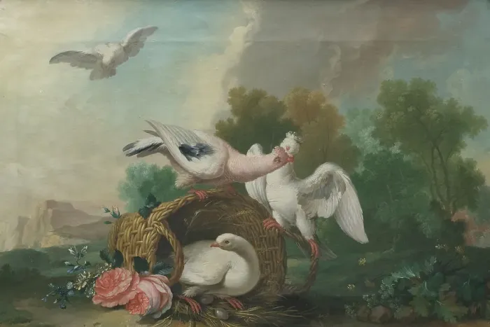 Framed Print : Landscape with Pigeons, c18th century. Creator: Unknown Framed Print : Landscape with Pigeons, c18th century. Creator: Unknown