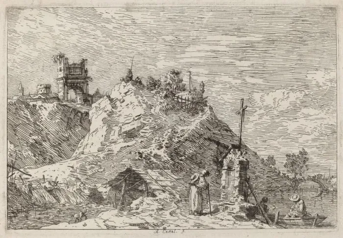 Framed Print : Landscape with the Pilgrim at Prayer, c. 1735 / 1746. Creator: Canaletto Framed Print : Landscape with the Pilgrim at Prayer, c. 1735 / 1746. Creator: Canaletto