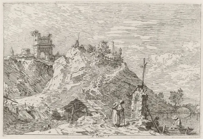 Framed Print : Landscape with the Pilgrim at Prayer [upper left], c. 1735  /  1746. Creator: Canaletto