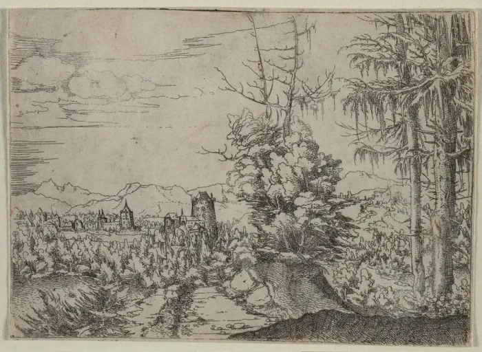 Framed Print : Landscape with Two Pines, 1522-1525. Creator: Albrecht Altdorfer (German, c. 1480-1538) Framed Print : Landscape with Two Pines, 1522-1525. Creator: Albrecht Altdorfer (German, c. 1480-1538)