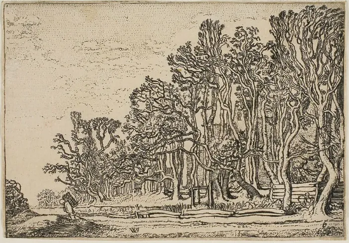 Framed Print : Landscape with Plank-Hedges and Man Bearing Wood, 1621. Creator: Willem Pietersz. Buytewech Framed Print : Landscape with Plank-Hedges and Man Bearing Wood, 1621. Creator: Willem Pietersz. Buytewech