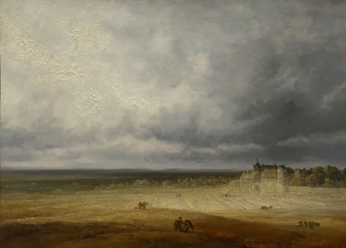 Framed Print : Landscape with a Plowed Field and a Village, probably after 1827. Creator: Georges Michel Framed Print : Landscape with a Plowed Field and a Village, probably after 1827. Creator: Georges Michel