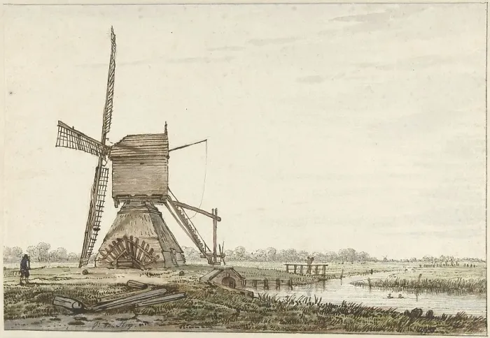 Framed Print : Landscape with polder mill, 1766-1815. Creator: Jacob van Strij Framed Print : Landscape with polder mill, 1766-1815. Creator: Jacob van Strij