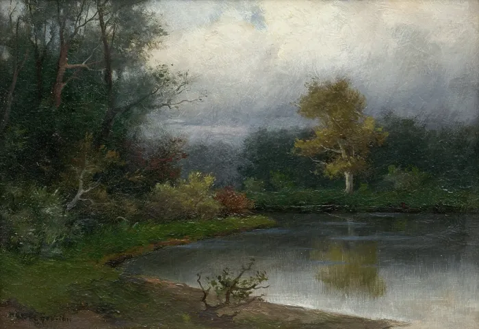 Framed Print : Landscape with pond, c 1900. Creator: Felician Moczik Framed Print : Landscape with pond, c 1900. Creator: Felician Moczik