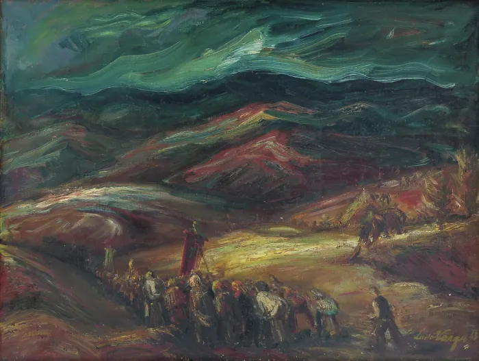 Framed Print : Landscape with procession, 1943. Creator: Ludovit Varga Framed Print : Landscape with procession, 1943. Creator: Ludovit Varga