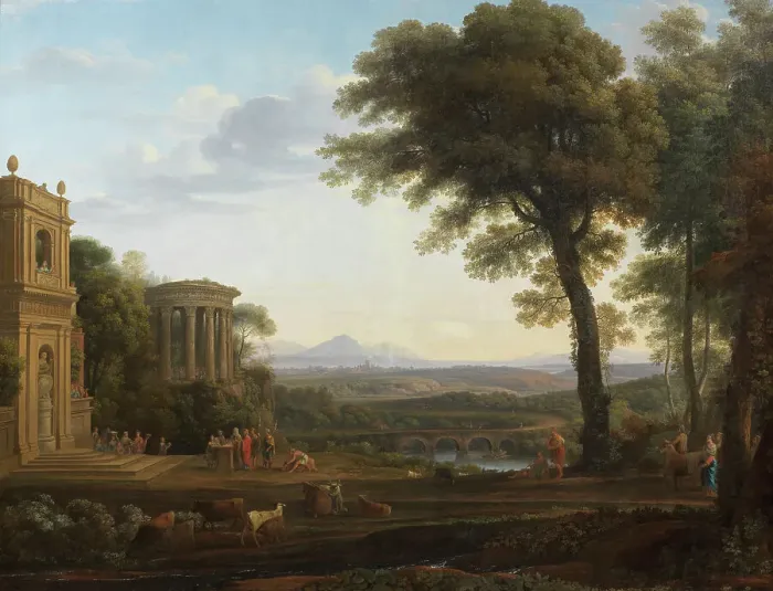 Framed Print : Landscape with Psyche's father sacrificing at the Temple of Apollo in Miletos. Creator: Nicolas-Didier Boguet Framed Print : Landscape with Psyche's father sacrificing at the Temple of Apollo in Miletos. Creator: Nicolas-Didier Boguet