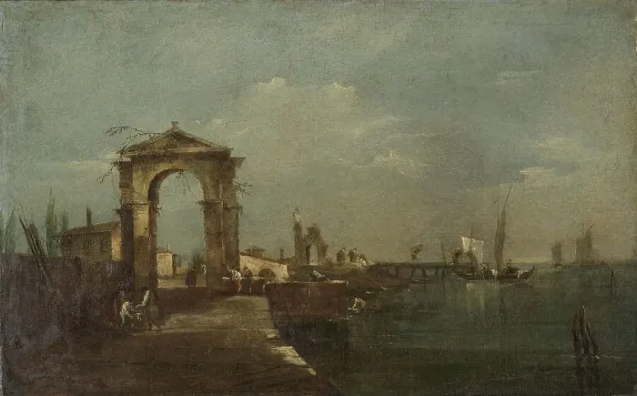 Framed Print : Landscape with a Quay and Ships on a Lake, 1760-1780. Creator: Francesco Guardi Framed Print : Landscape with a Quay and Ships on a Lake, 1760-1780. Creator: Francesco Guardi