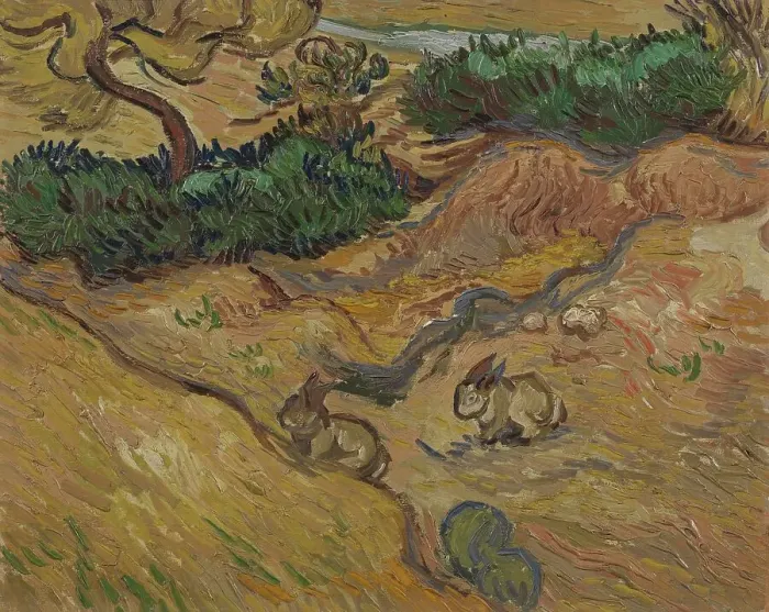 Framed Print : Landscape with Rabbits, 1889. Creator: Gogh, Vincent, van (1853-1890) Framed Print : Landscape with Rabbits, 1889. Creator: Gogh, Vincent, van (1853-1890)