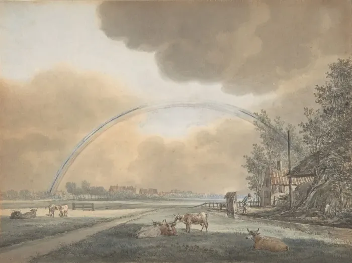 Framed Print : Landscape with a Rainbow over a Farmhouse and Distant Village, n. d Framed Print : Landscape with a Rainbow over a Farmhouse and Distant Village, n. d