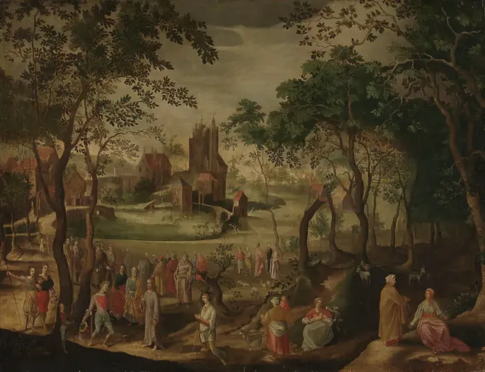 Framed Print : Landscape with religious scenes, probably approx. 1600. Creator: Unknown Framed Print : Landscape with religious scenes, probably approx. 1600. Creator: Unknown