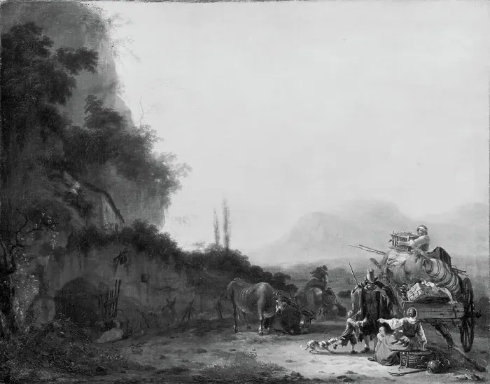 Framed Print : Landscape with a Removal Cart, 1642-1678. Creator: Willem Schellinks