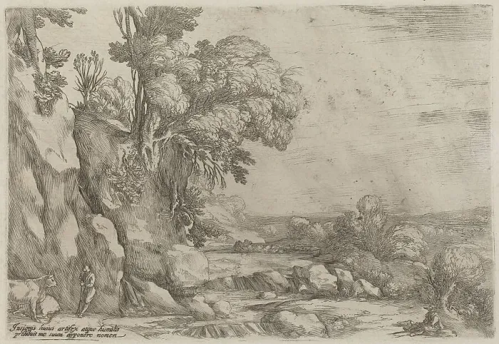Framed Print : Landscape with Resting Herdsmen, 1638. Creator: Ercole Bazicaluva Framed Print : Landscape with Resting Herdsmen, 1638. Creator: Ercole Bazicaluva