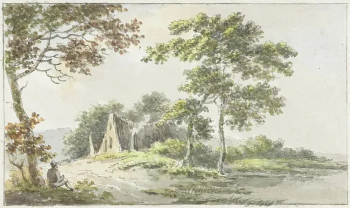 Framed Print : Landscape with resting hiker, 1700-1800. Creator: Caecilia Barbiers Framed Print : Landscape with resting hiker, 1700-1800. Creator: Caecilia Barbiers