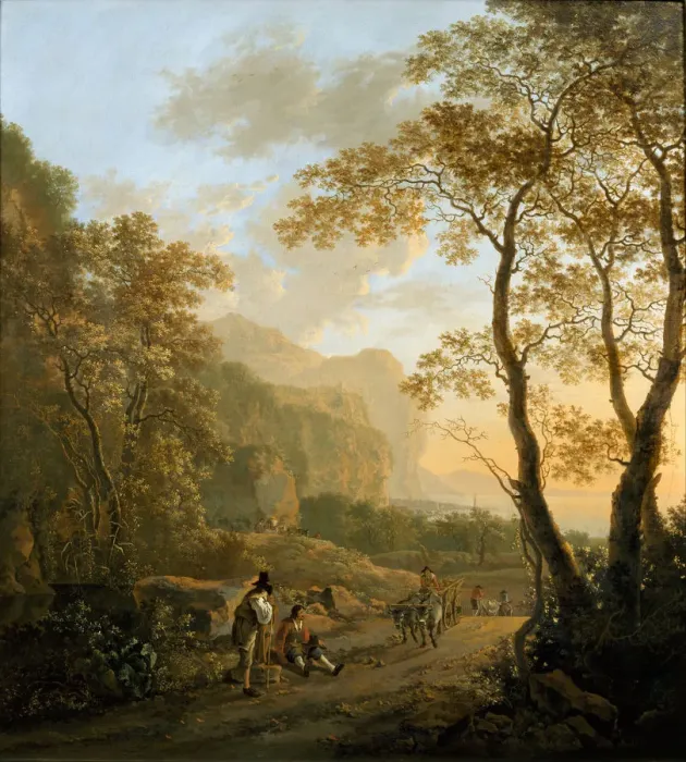 Framed Print : Landscape with Resting Travellers and Oxcart, c. 1645. Artist: Both, Jan Dirksz (ca 1618-1652) Framed Print : Landscape with Resting Travellers and Oxcart, c. 1645. Artist: Both, Jan Dirksz (ca 1618-1652)