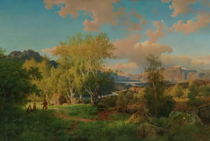 Framed Print : Landscape from Ringerike, 1850. Creator: Hans Gude Framed Print : Landscape from Ringerike, 1850. Creator: Hans Gude