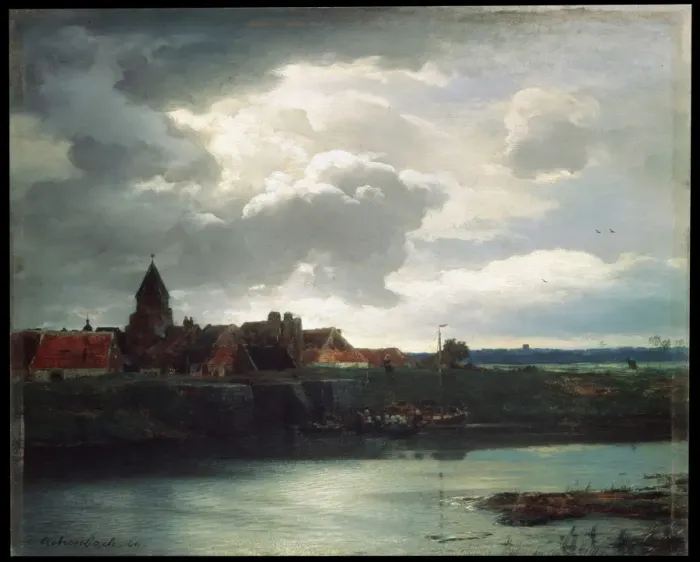 Framed Print : Landscape with a river, 1866. Artist: Andreas Achenbach Framed Print : Landscape with a river, 1866. Artist: Andreas Achenbach