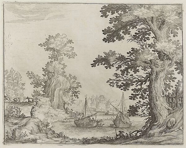 Landscape and River with Anchored Vessels, 1638. Creator: Ercole Bazicaluva