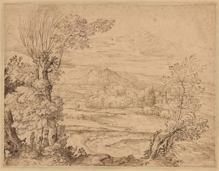 Framed Print : Landscape with a River and Aqueduct, mid 1600s. Creator: Giovanni Francesco Grimaldi (Italian Framed Print : Landscape with a River and Aqueduct, mid 1600s. Creator: Giovanni Francesco Grimaldi (Italian
