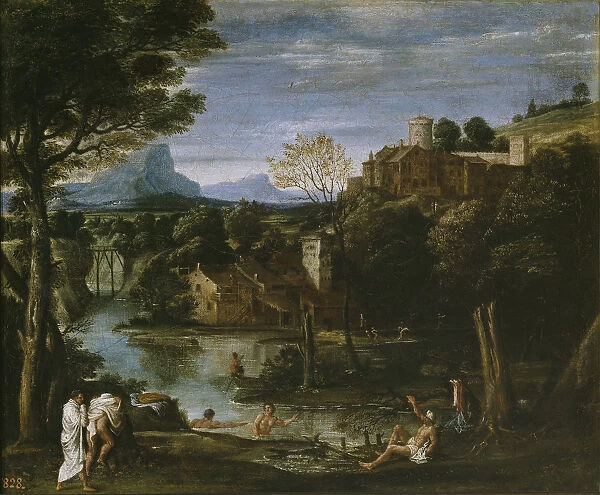 Landscape with river and bathers. Artist: Carracci, Annibale (1560-1609)