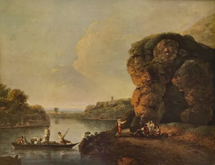 Framed Print : Landscape, with River and Boats, c1758, (1938). Artist: Richard Wilson Framed Print : Landscape, with River and Boats, c1758, (1938). Artist: Richard Wilson