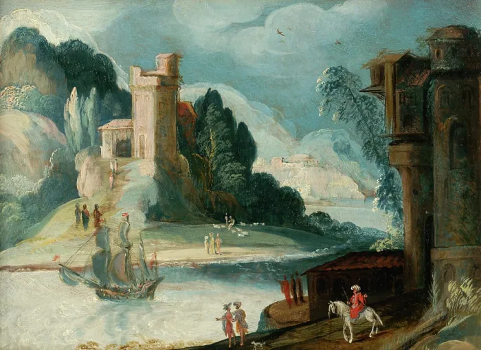 Framed Print : Landscape with a River and a Castle, 1590-1610. Creator: Unknown Framed Print : Landscape with a River and a Castle, 1590-1610. Creator: Unknown