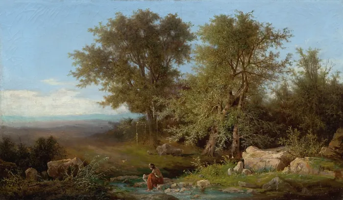 Framed Print : Landscape with river and group of trees, 1870. Creator: Karol Marko Framed Print : Landscape with river and group of trees, 1870. Creator: Karol Marko