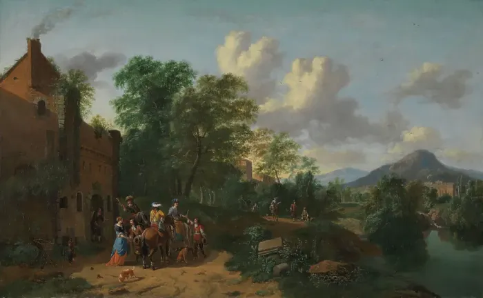 Framed Print : Landscape by a river, probably 1670s. Creators: Johannes Glauber, Johannes Gotlieb Glauber Framed Print : Landscape by a river, probably 1670s. Creators: Johannes Glauber, Johannes Gotlieb Glauber