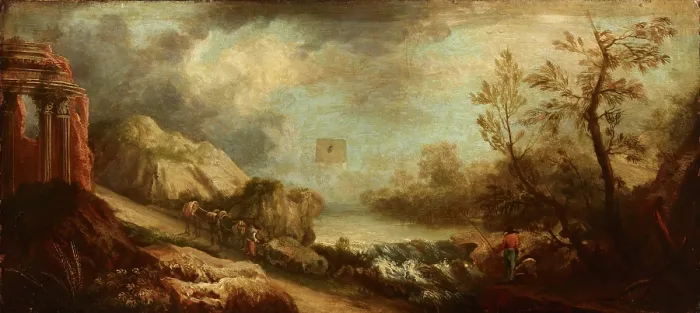 Framed Print : Landscape with a River and Temple Ruins, 1st half of 18th century. Creator: Unknown Framed Print : Landscape with a River and Temple Ruins, 1st half of 18th century. Creator: Unknown