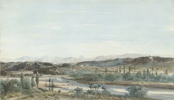 Framed Print : Landscape with a river valley in the South of France, 1861. Creator: Henri-Joseph Harpignies Framed Print : Landscape with a river valley in the South of France, 1861. Creator: Henri-Joseph Harpignies