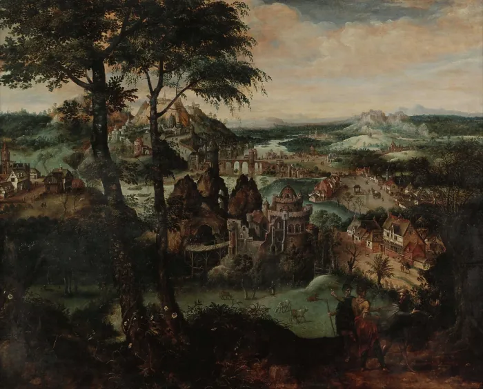 Framed Print : Landscape with Road to Emmaus. Creator: Gassel, Lucas (ca. 1490-1568) Framed Print : Landscape with Road to Emmaus. Creator: Gassel, Lucas (ca. 1490-1568)