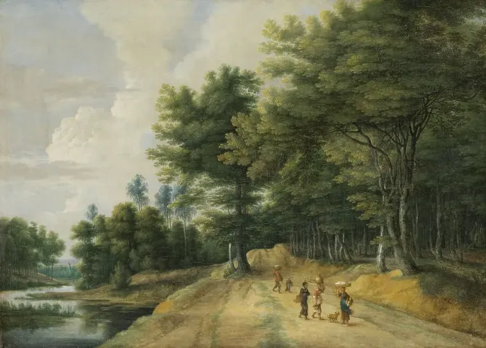 Framed Print : Landscape with a Road through a Wood of Beeches. Creator: Lucas van Uden Framed Print : Landscape with a Road through a Wood of Beeches. Creator: Lucas van Uden