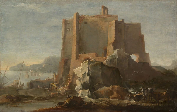 Landscape with Rock and Fortress, c. 1640  /  50. Creator: Domenico Gargiulo
