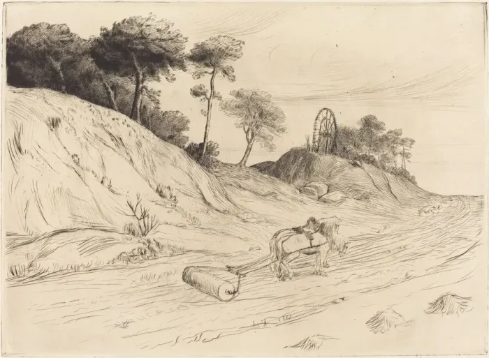 Framed Print : Landscape with Roller (Le paysage au rouleau). Creator: Alphonse Legros Framed Print : Landscape with Roller (Le paysage au rouleau). Creator: Alphonse Legros