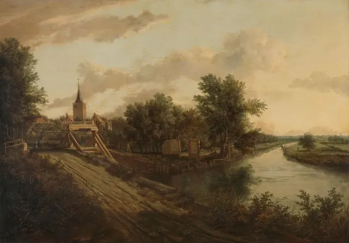 Framed Print : Landscape with rolling bridge, c.1660. Creator: Unknown Framed Print : Landscape with rolling bridge, c.1660. Creator: Unknown