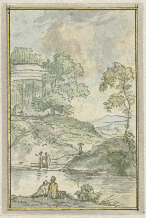Framed Print : Landscape with round temple, 1752-1819. Creators: Juriaan Andriessen, Isaac de Moucheron Framed Print : Landscape with round temple, 1752-1819. Creators: Juriaan Andriessen, Isaac de Moucheron