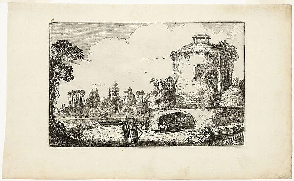 Landscape with a Round Tower, 1616. Creator: Jan van de Velde II