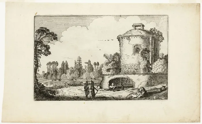 Framed Print : Landscape with a Round Tower, 1616. Creator: Jan van de Velde II